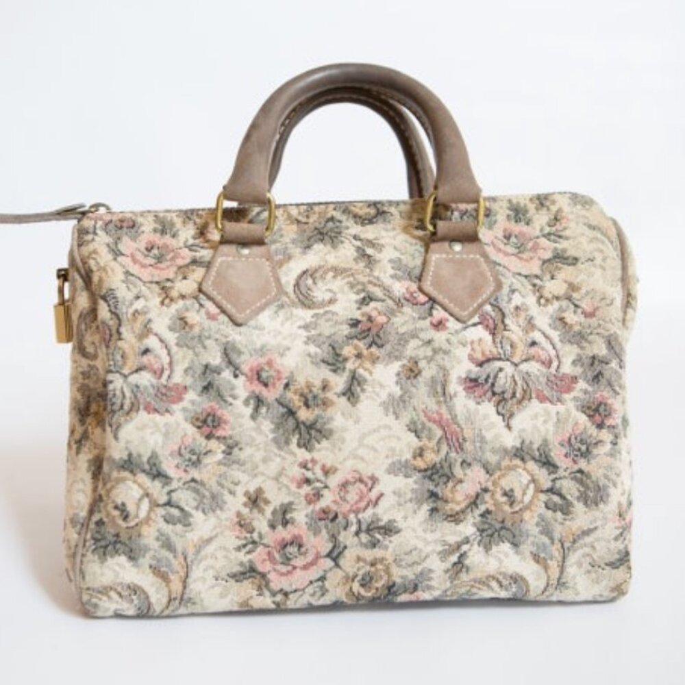 French Luggage (Louis Vuitton) Grey Rose Tapestry Speedy Satchel L/N Very Rare